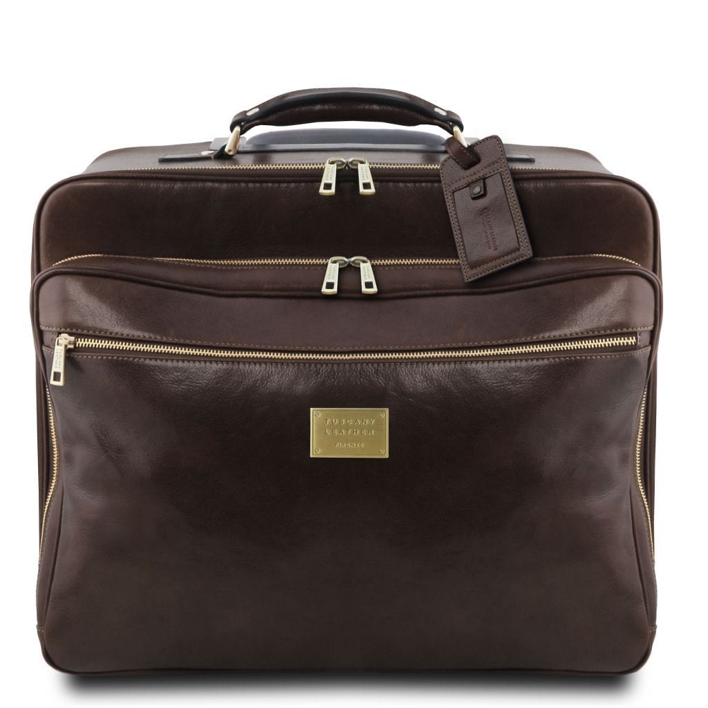 Leather Wheeled luggage Dark Brown Varsavia - Leather pilot case with two wheels | TL141888 San Rocco Italia