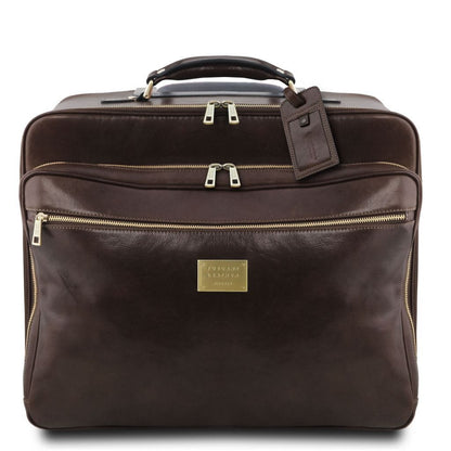 Leather Wheeled luggage Dark Brown Varsavia - Leather pilot case with two wheels | TL141888 San Rocco Italia